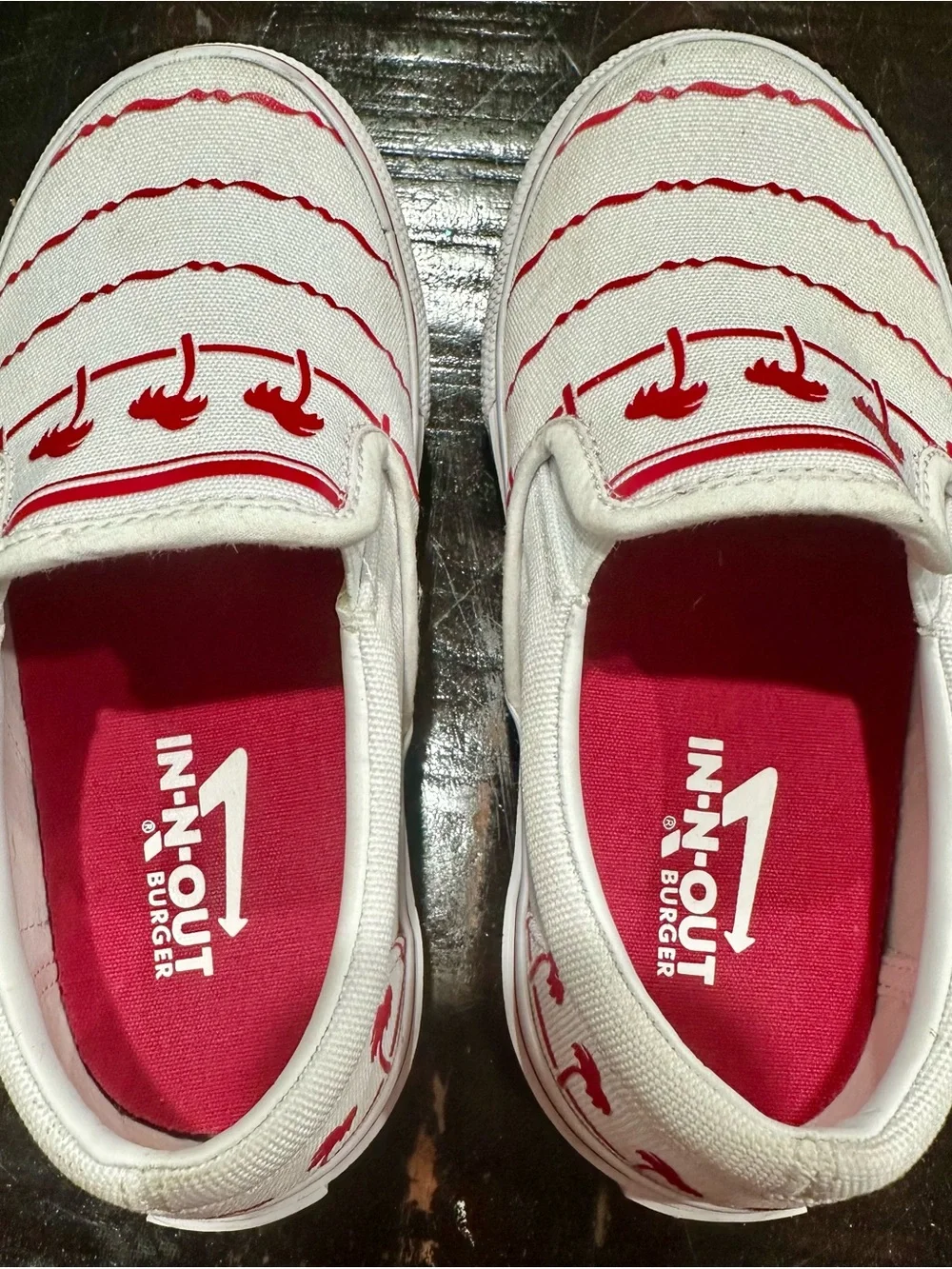 In-N-Out Burger Slip-On Shoes Kids Size 13 White Red Palm Tree Canvas Sneakers